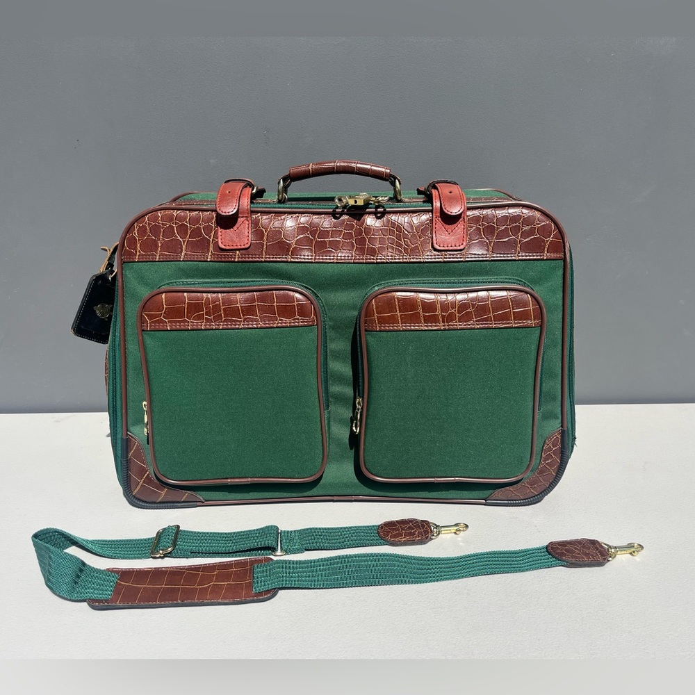 Vintage Green and Brown Leather Luggage Bag